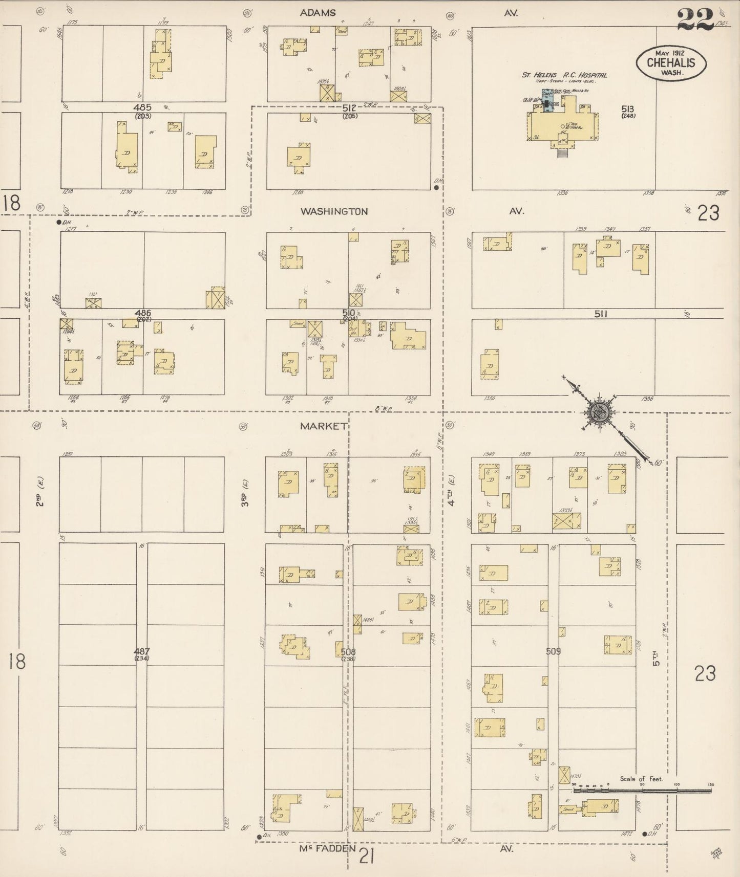 Sanborn Fire Insurance Map from Chehalis, Lewis County, Washington (1912), Sheet #0022 - Complete Map Set gallery image, historic Sanborn map, vintage wall art, Washington Washington