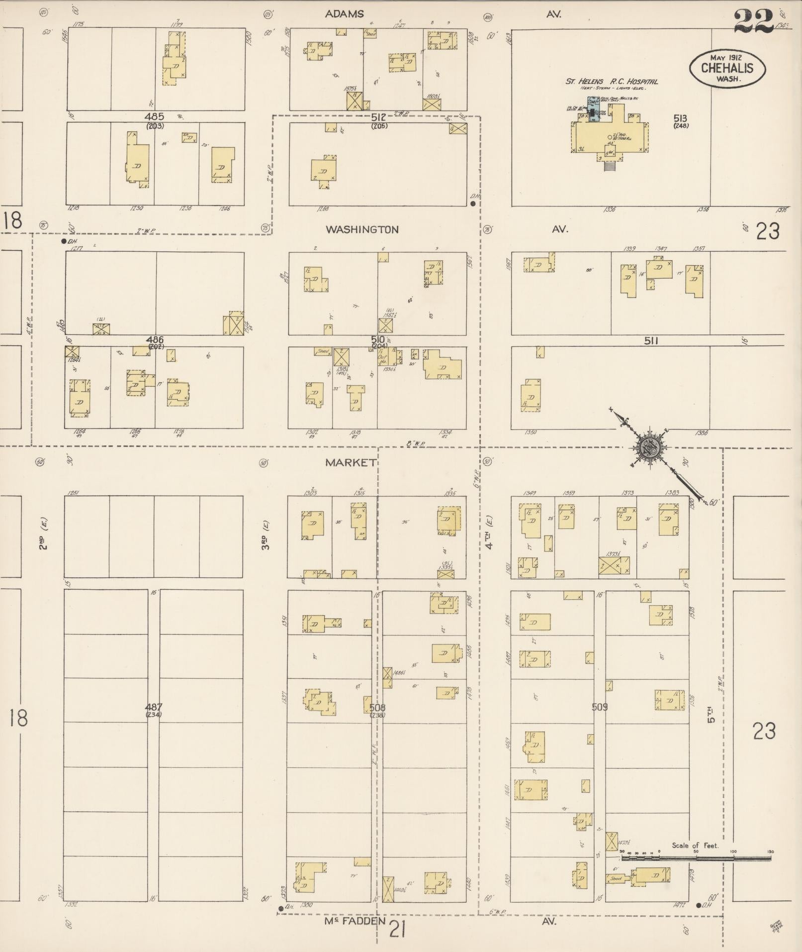 Sanborn Fire Insurance Map from Chehalis, Lewis County, Washington (1912), Sheet #0022 - Complete Map Set gallery image, historic Sanborn map, vintage wall art, Washington Washington