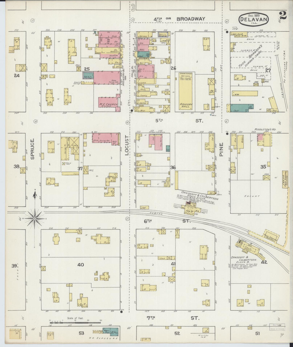Sanborn Fire Insurance Map from Delavan, Tazewell County, Illinois (1893), Sheet #0002 - Historic Sanborn Fire Insurance Map Print, vintage old map wall art, antique decor, genealogy gift, Illinois Illinois map