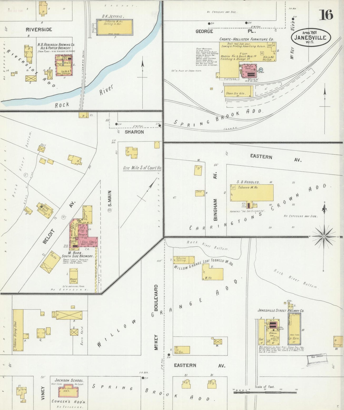 Sanborn Fire Insurance Map from Janesville, Rock County, Wisconsin (1901), Sheet #0016 - Historic Sanborn Fire Insurance Map Print, vintage old map wall art, antique decor, genealogy gift, Wisconsin Wisconsin map