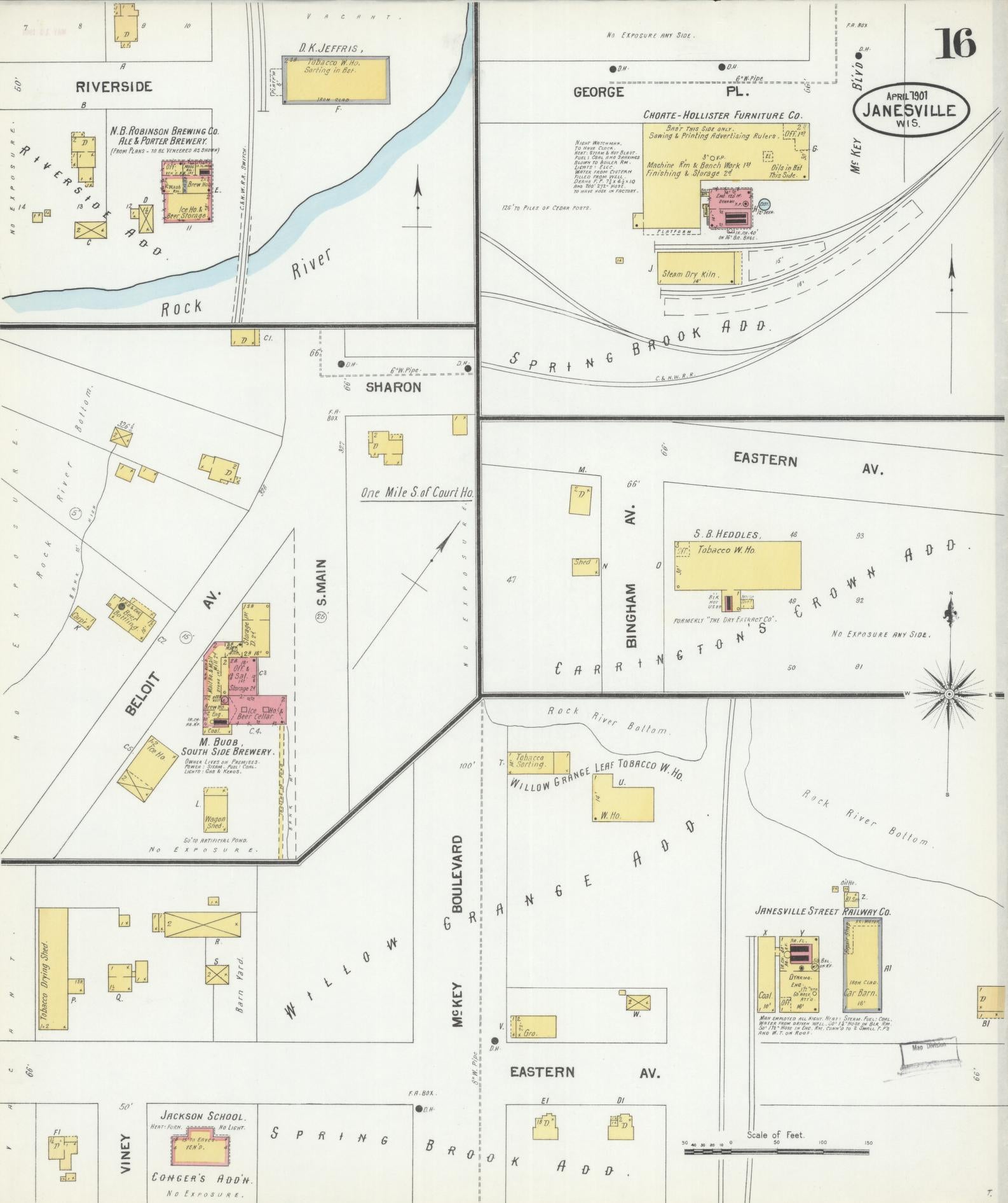Sanborn Fire Insurance Map from Janesville, Rock County, Wisconsin (1901), Sheet #0016 - Historic Sanborn Fire Insurance Map Print, vintage old map wall art, antique decor, genealogy gift, Wisconsin Wisconsin map