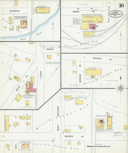 Sanborn Fire Insurance Map from Janesville, Rock County, Wisconsin (1901), Sheet #0016 - Historic Sanborn Fire Insurance Map Print, vintage old map wall art, antique decor, genealogy gift, Wisconsin Wisconsin map