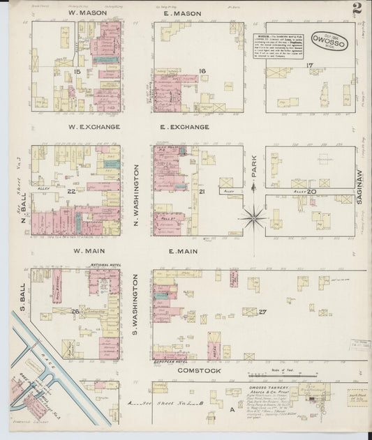 Sanborn Fire Insurance Map from Owosso, Shiawassee County, Michigan (1884), Sheet #0002 - Historic Sanborn Fire Insurance Map Print, vintage old map wall art, antique decor, genealogy gift, Michigan Michigan map