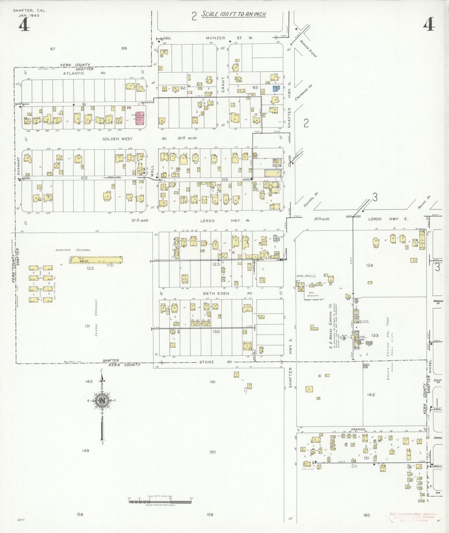 Sanborn Fire Insurance Map from Shafter, Kern County, California (1940), Sheet #0004 - Complete Map Set gallery image, historic Sanborn map, vintage wall art, California California