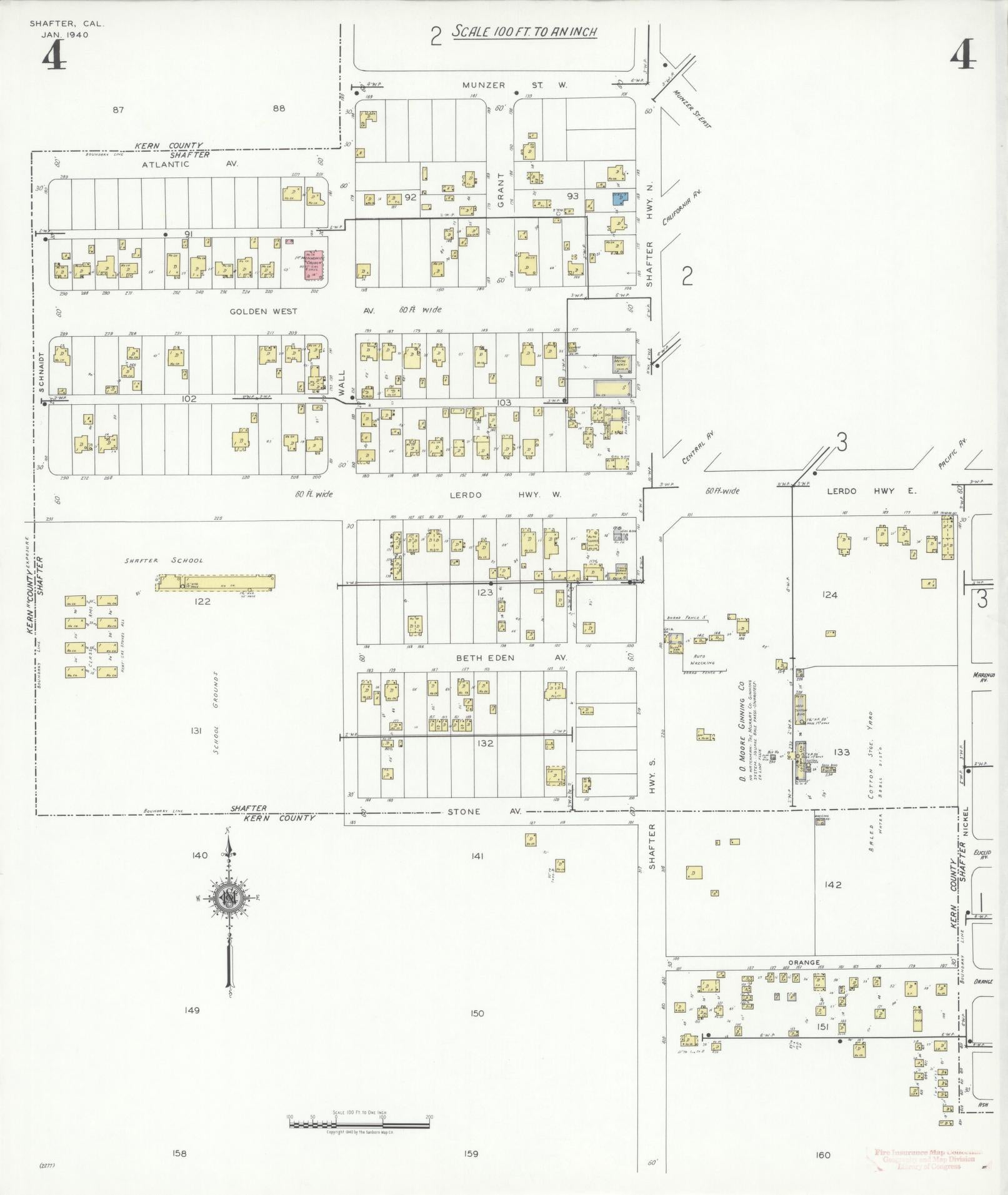 Sanborn Fire Insurance Map from Shafter, Kern County, California (1940), Sheet #0004 - Complete Map Set gallery image, historic Sanborn map, vintage wall art, California California
