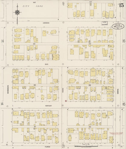 Sanborn Fire Insurance Map from Vallejo, Solano County, California (1919), Sheet #0015 - Complete Map Set gallery image, historic Sanborn map, vintage wall art, California California