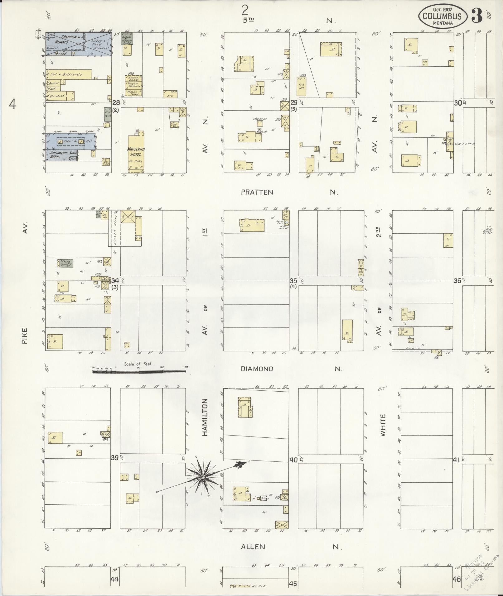 Sanborn Fire Insurance Map from Columbus, Stillwater County, Montana (1907), Sheet #0003 - Complete Map Set gallery image, historic Sanborn map, vintage wall art, Montana Montana