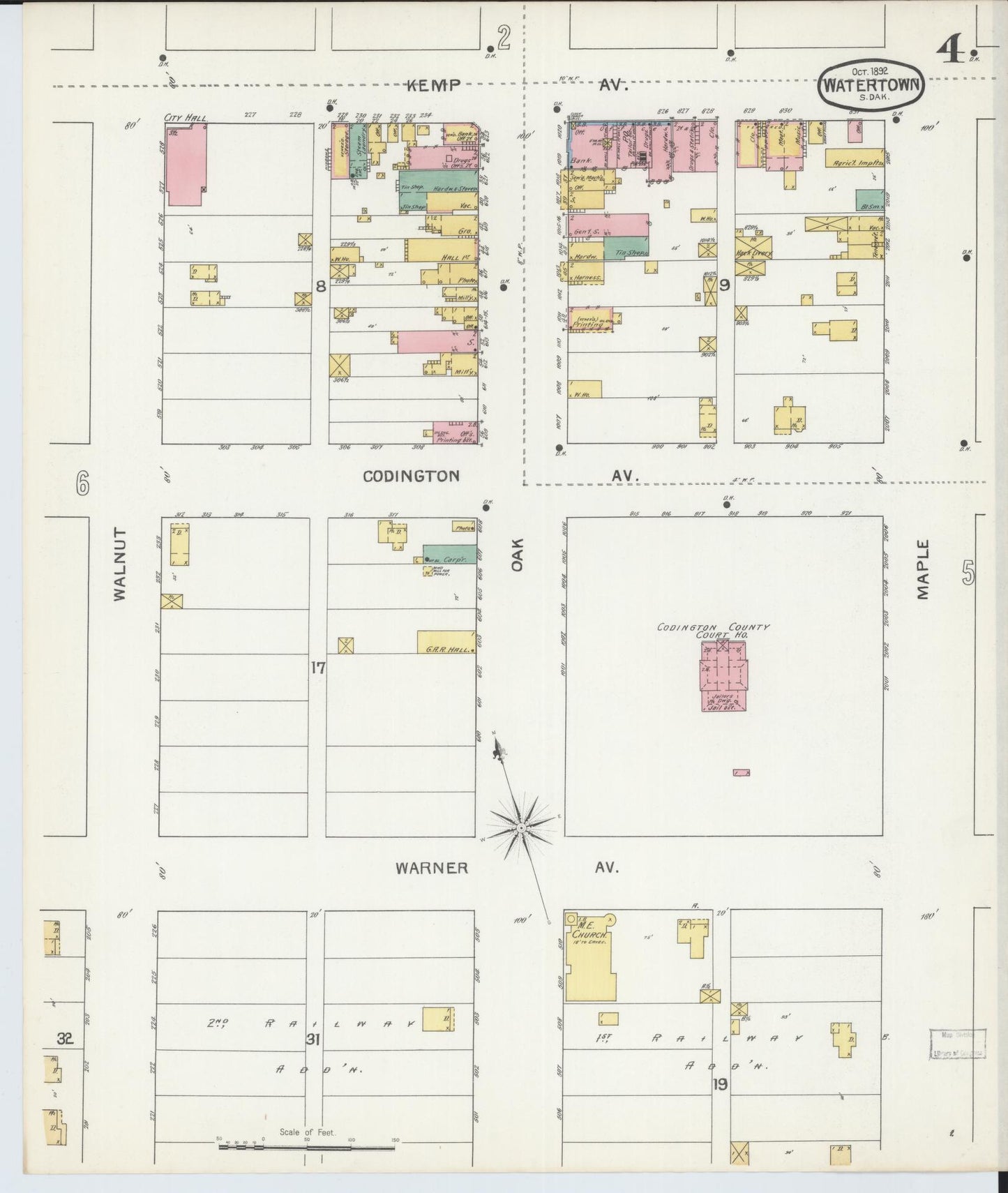 Sanborn Fire Insurance Map from Watertown, Codington County, South Dakota (1892), Sheet #0004 - Complete Map Set gallery image, historic Sanborn map, vintage wall art, South Dakota South Dakota