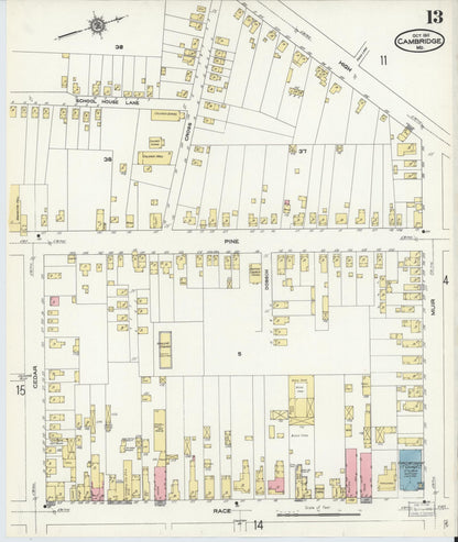 Sanborn Fire Insurance Map from Cambridge, Dorchester County, Maryland (1911), Sheet #0013 - Complete Map Set gallery image, historic Sanborn map, vintage wall art, Maryland Maryland