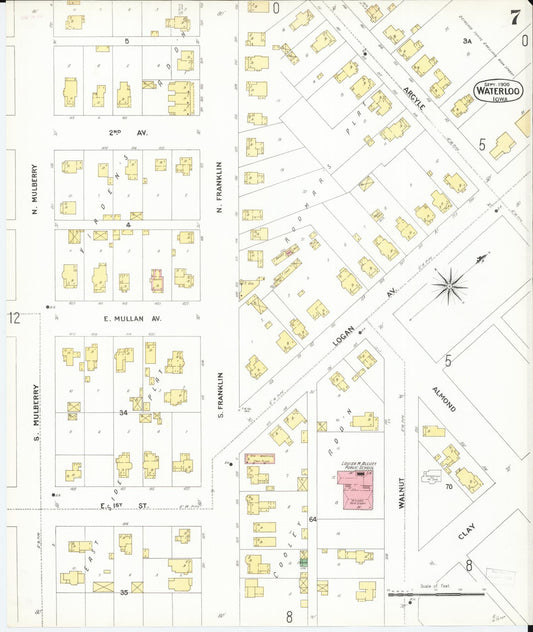 Sanborn Fire Insurance Map from Waterloo, Black Hawk County, Iowa (1900), Sheet #0007 - Historic Sanborn Fire Insurance Map Print, vintage old map wall art