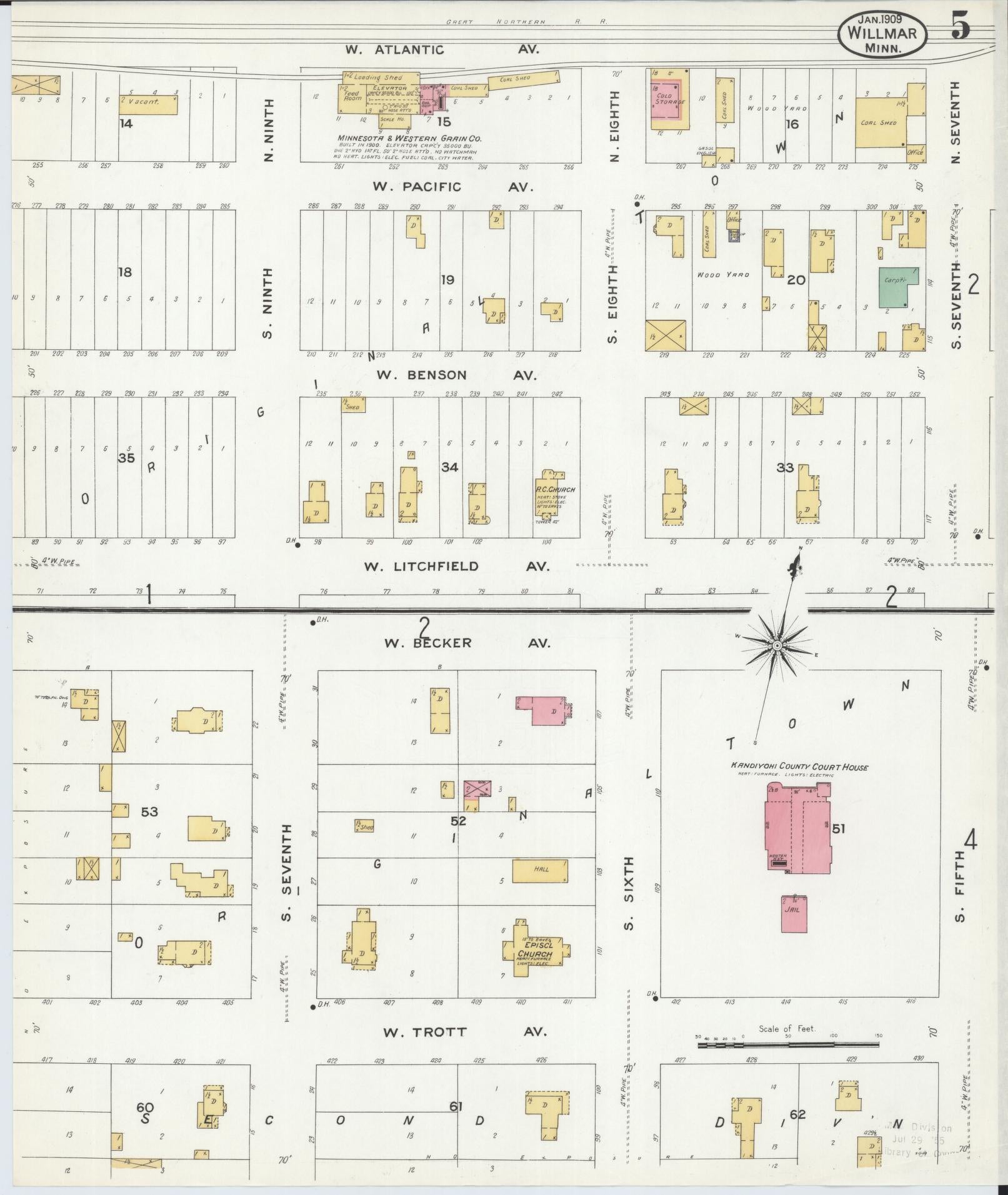 Sanborn Fire Insurance Map from Willmar, Kandiyohi County, Minnesota (1909), Sheet #0005 - Historic Sanborn Fire Insurance Map Print, vintage old map wall art, antique decor, genealogy gift, Minnesota Minnesota map