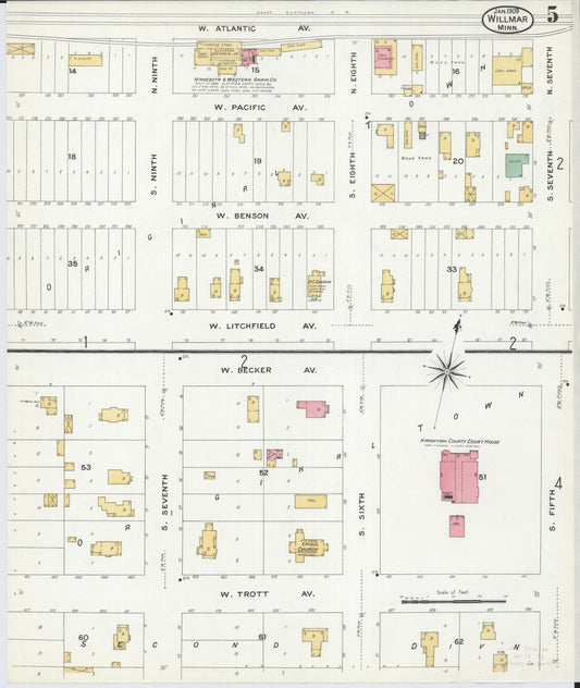 Sanborn Fire Insurance Map from Willmar, Kandiyohi County, Minnesota (1909), Sheet #0005 - Historic Sanborn Fire Insurance Map Print, vintage old map wall art, antique decor, genealogy gift, Minnesota Minnesota map