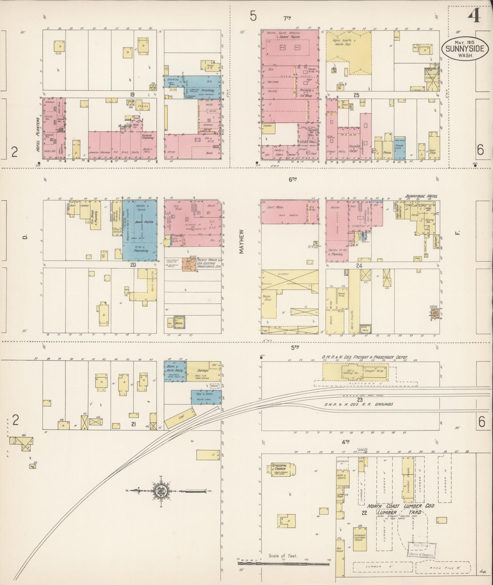 Sanborn Fire Insurance Map from Sunnyside, Yakima County, Washington (1915), Sheet #0004 - Complete Map Set gallery image, historic Sanborn map, vintage wall art, Washington Washington