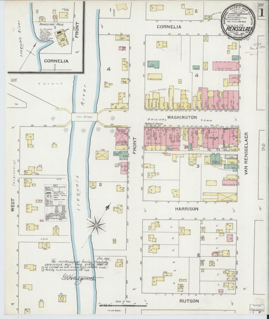 Sanborn Fire Insurance Map from Rensselaer, Jasper County, Indiana (1893), Sheet #0001 - Historic Sanborn Fire Insurance Map Print, vintage old map wall art, antique decor, genealogy gift, Indiana Indiana map