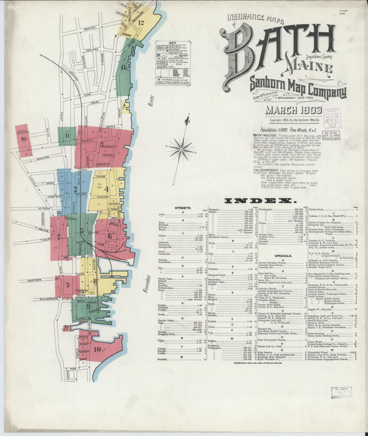 Sanborn Fire Insurance Map from Bath, Sagadahoc County, Maine (1903), Sheet #0001 - Complete Map Set gallery image, historic Sanborn map, vintage wall art, Maine Maine