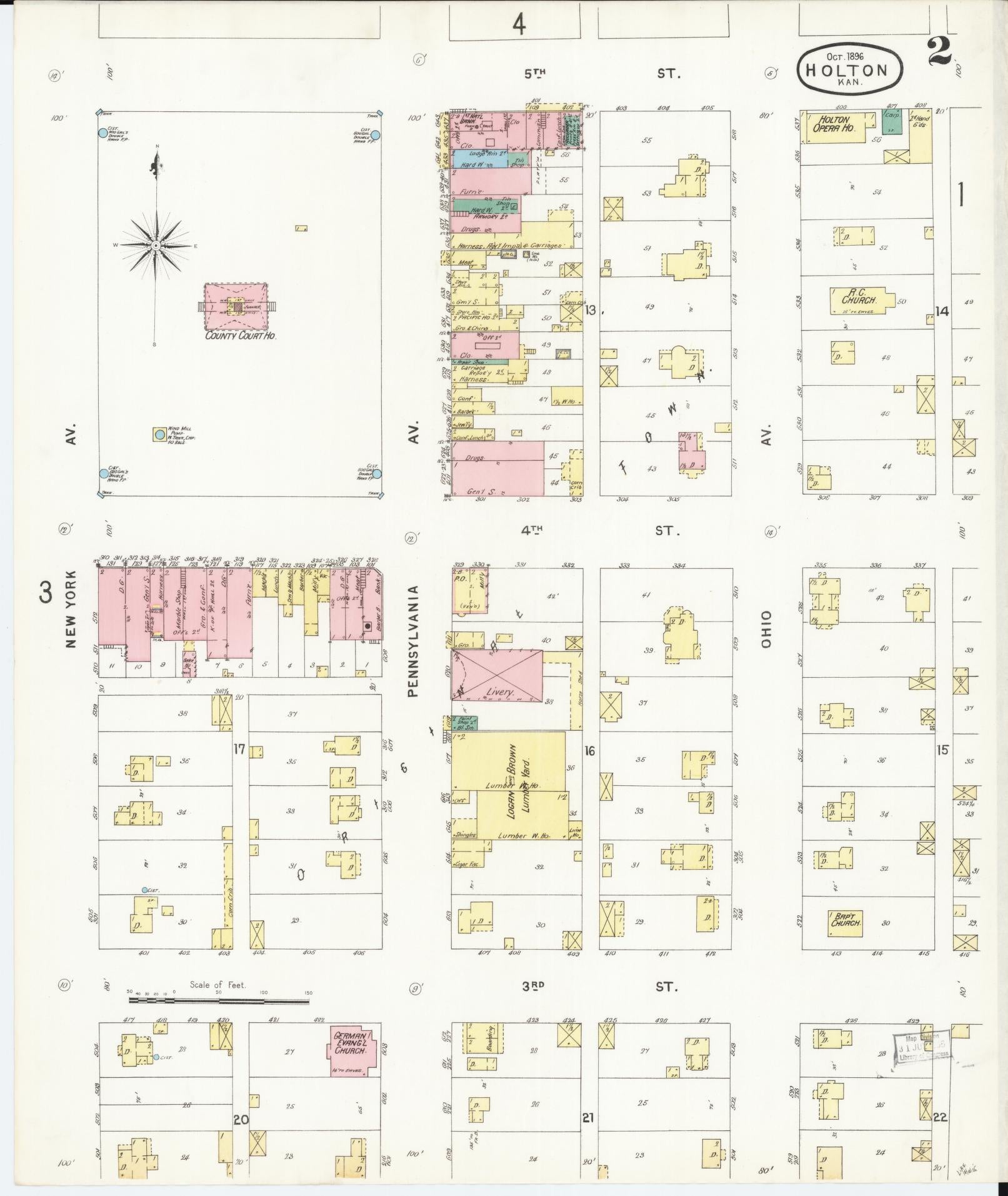Sanborn Fire Insurance Map from Holton, Jackson County, Kansas (1896), Sheet #0002 - Historic Sanborn Fire Insurance Map Print, vintage old map wall art, antique decor, genealogy gift, Kansas Kansas map