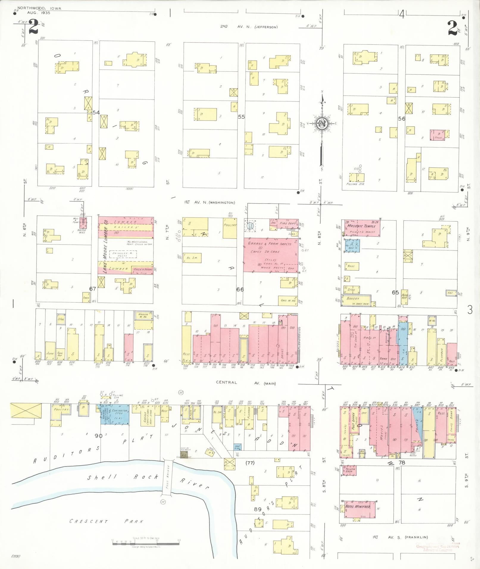 Sanborn Fire Insurance Map from Northwood, Worth County, Iowa (1935), Sheet #0002 - Historic Sanborn Fire Insurance Map Print