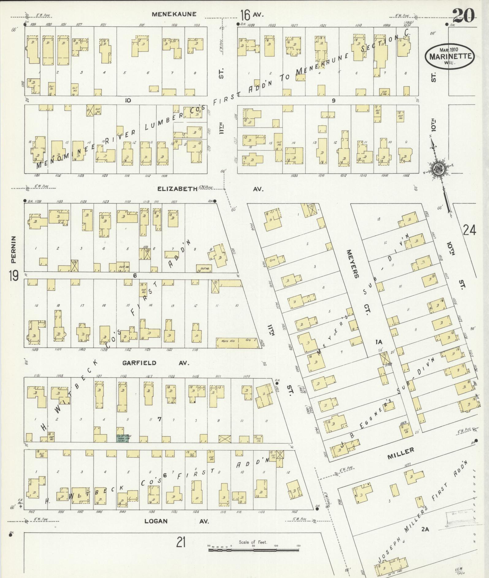 Sanborn Fire Insurance Map from Marinette, Marinette County, Wisconsin (1910), Sheet #0020 - Complete Map Set gallery image, historic Sanborn map, vintage wall art, Wisconsin Wisconsin