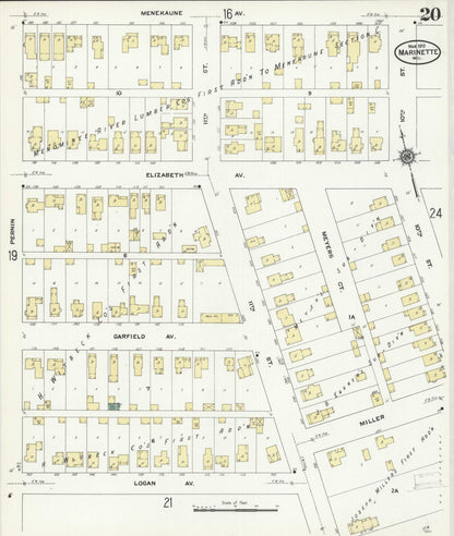 Sanborn Fire Insurance Map from Marinette, Marinette County, Wisconsin (1910), Sheet #0020 - Complete Map Set gallery image, historic Sanborn map, vintage wall art, Wisconsin Wisconsin