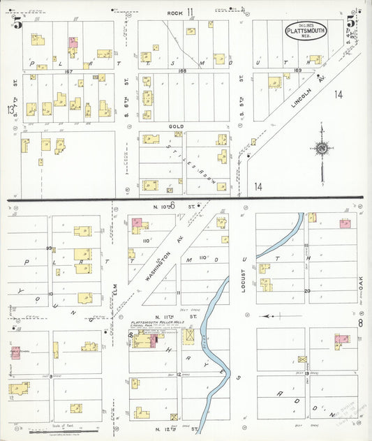 Sanborn Fire Insurance Map from Plattsmouth, Cass County, Nebraska (1923), Sheet #0005 - Historic Sanborn Fire Insurance Map Print, vintage old map wall art, antique decor, genealogy gift, Nebraska Nebraska map