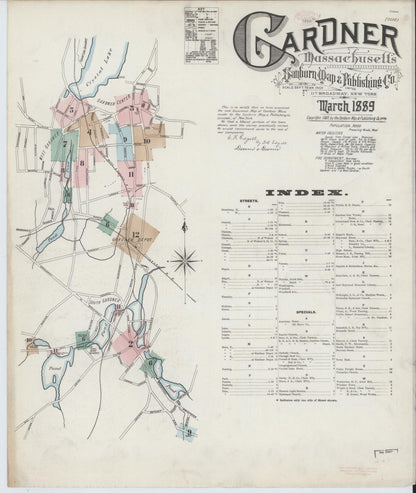 Sanborn Fire Insurance Map from Gardner, Worcester County, Massachusetts (1889), Sheet #0001 - Complete Map Set gallery image, historic Sanborn map, vintage wall art, Massachusetts Massachusetts