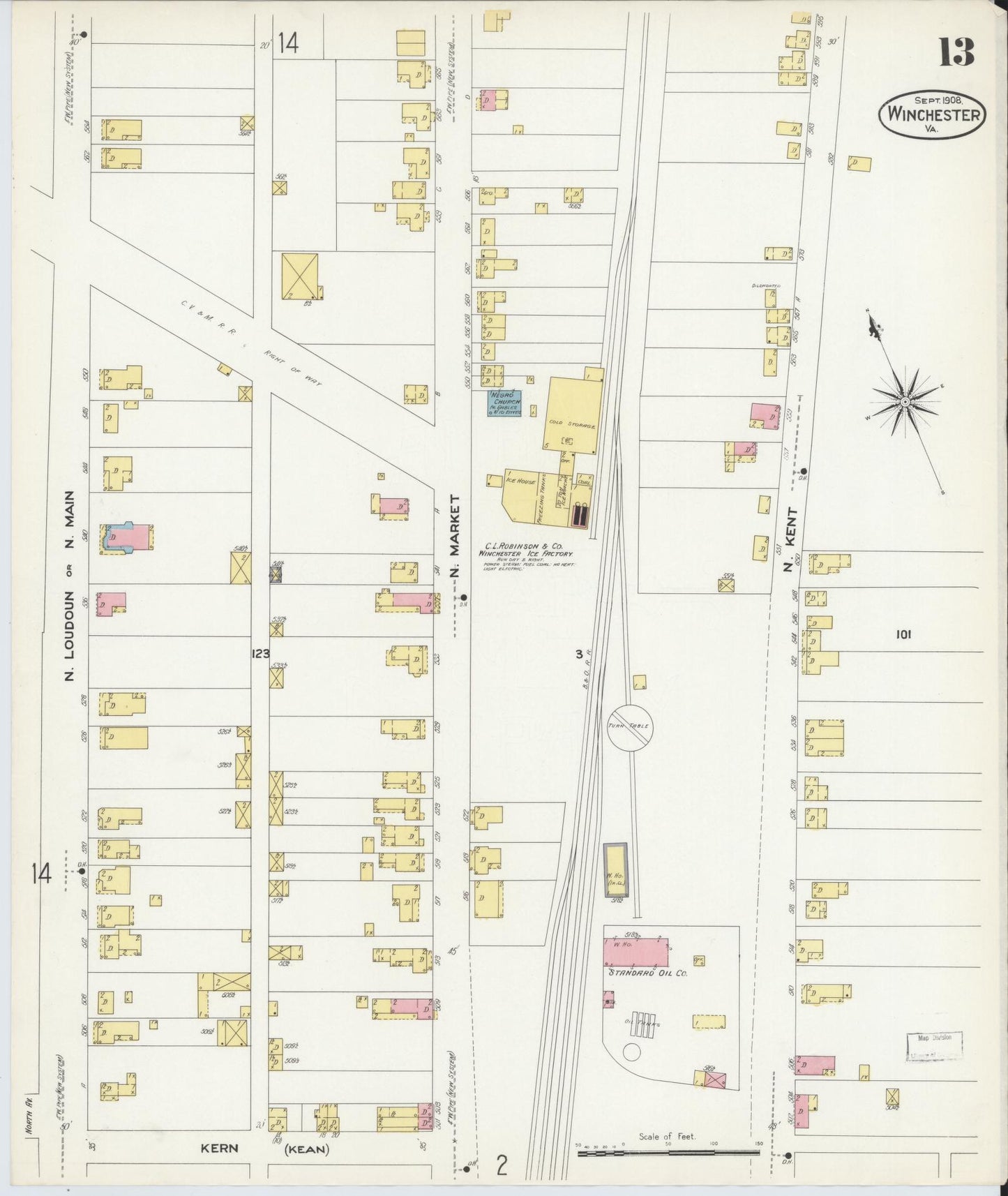 Sanborn Fire Insurance Map from Winchester, Independent Cities, Virginia (1908), Sheet #0013 - Complete Map Set gallery image, historic Sanborn map, vintage wall art, Virginia Virginia