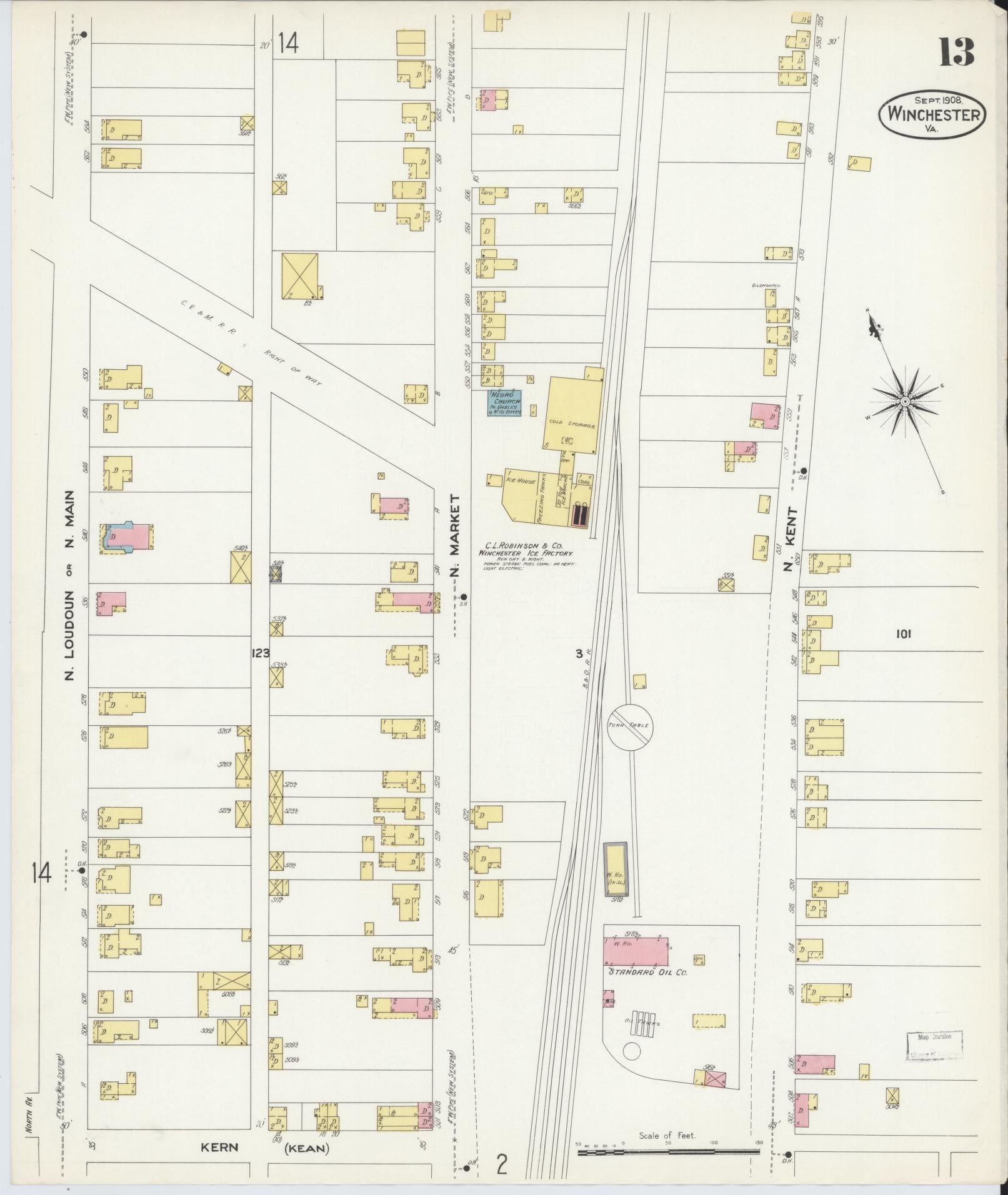 Sanborn Fire Insurance Map from Winchester, Independent Cities, Virginia (1908), Sheet #0013 - Complete Map Set gallery image, historic Sanborn map, vintage wall art, Virginia Virginia