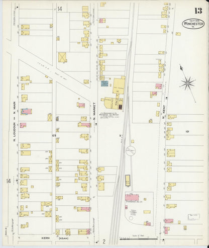 Sanborn Fire Insurance Map from Winchester, Independent Cities, Virginia (1908), Sheet #0013 - Complete Map Set gallery image, historic Sanborn map, vintage wall art, Virginia Virginia