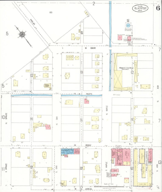 Sanborn Fire Insurance Map from Blackfoot, Bingham County, Idaho (1921), Sheet #0006 - Historic Sanborn Fire Insurance Map Print, vintage old map wall art, antique decor, genealogy gift, Idaho Idaho map