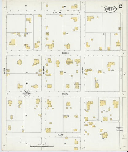 Sanborn Fire Insurance Map from Granbury, Hood County, Texas (1905), Sheet #0002 - Complete Map Set gallery image, historic Sanborn map, vintage wall art, Texas Texas