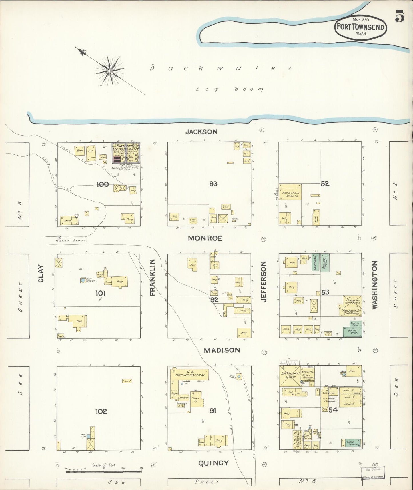 Sanborn Fire Insurance Map from Port Townsend, Jefferson County, Washington (1890), Sheet #0005 - Complete Map Set gallery image, historic Sanborn map, vintage wall art, Washington Washington