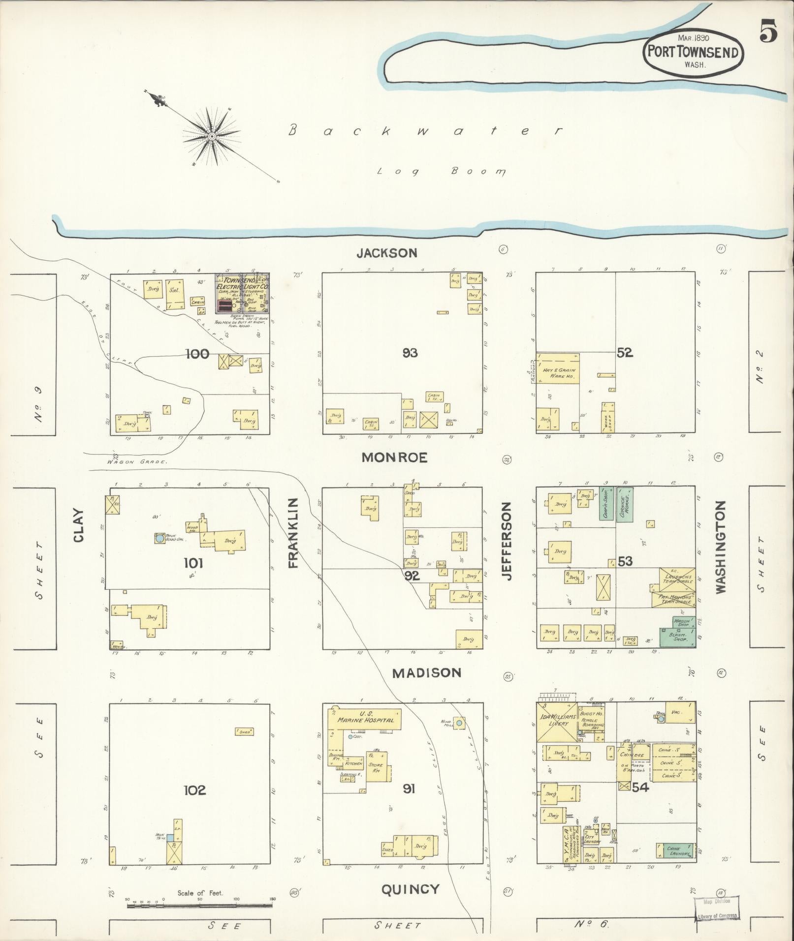 Sanborn Fire Insurance Map from Port Townsend, Jefferson County, Washington (1890), Sheet #0005 - Complete Map Set gallery image, historic Sanborn map, vintage wall art, Washington Washington