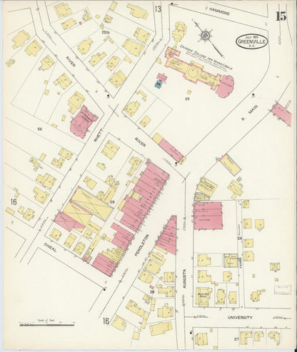 Sanborn Fire Insurance Map from Greenville, Greenville County, South Carolina (1913), Sheet #0015 - Complete Map Set gallery image, historic Sanborn map, vintage wall art, South Carolina South Carolina