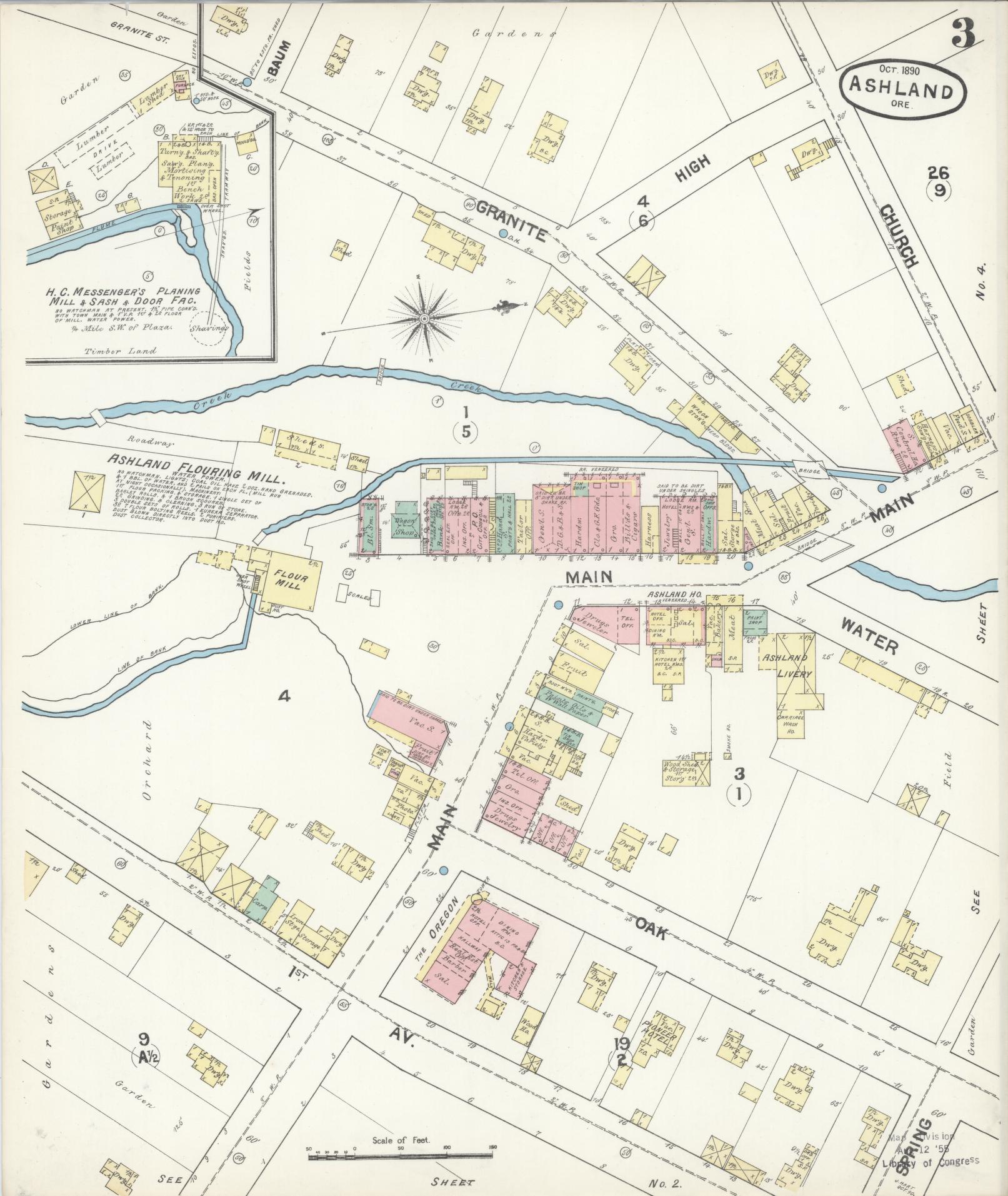 Sanborn Fire Insurance Map from Ashland, Jackson County, Oregon (1890), Sheet #0003 - Complete Map Set gallery image, historic Sanborn map, vintage wall art, Oregon Oregon