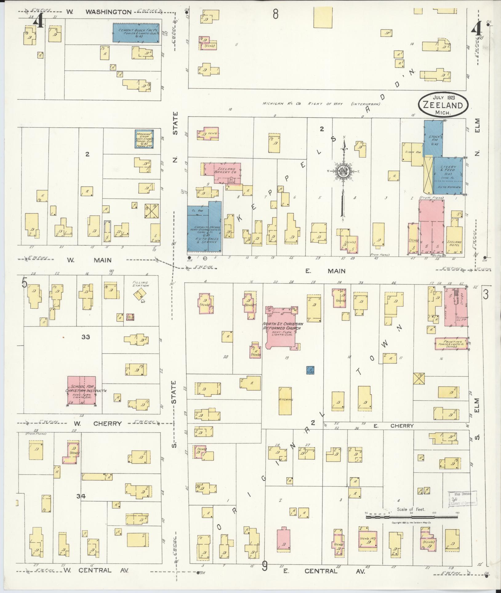 Sanborn Fire Insurance Map from Zeeland, Ottawa County, Michigan (1923), Sheet #0004 - Complete Map Set gallery image, historic Sanborn map, vintage wall art, Michigan Michigan