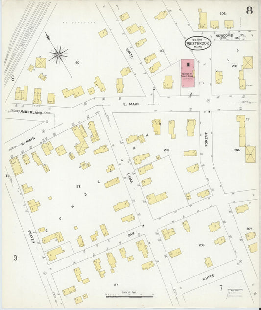 Sanborn Fire Insurance Map from Westbrook, Cumberland County, Maine (1909), Sheet #0008 - Historic Sanborn Fire Insurance Map Print, vintage old map wall art, antique decor, genealogy gift, Maine Maine map