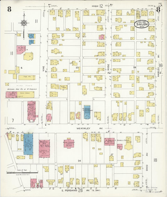 Sanborn Fire Insurance Map from Salem, Columbiana County, Ohio (1926), Sheet #0008 - Historic Sanborn Fire Insurance Map Print, vintage old map wall art, antique decor, genealogy gift, Ohio Ohio map