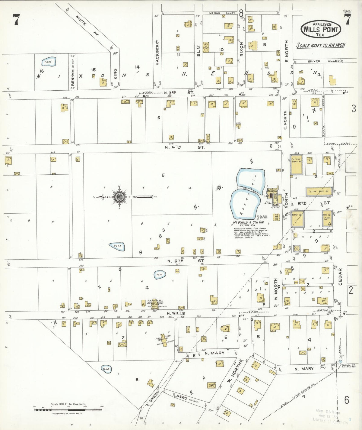 Sanborn Fire Insurance Map from Wills Point, Van Zandt County, Texas (1923), Sheet #0007 - Complete Map Set gallery image, historic Sanborn map, vintage wall art, Texas Texas
