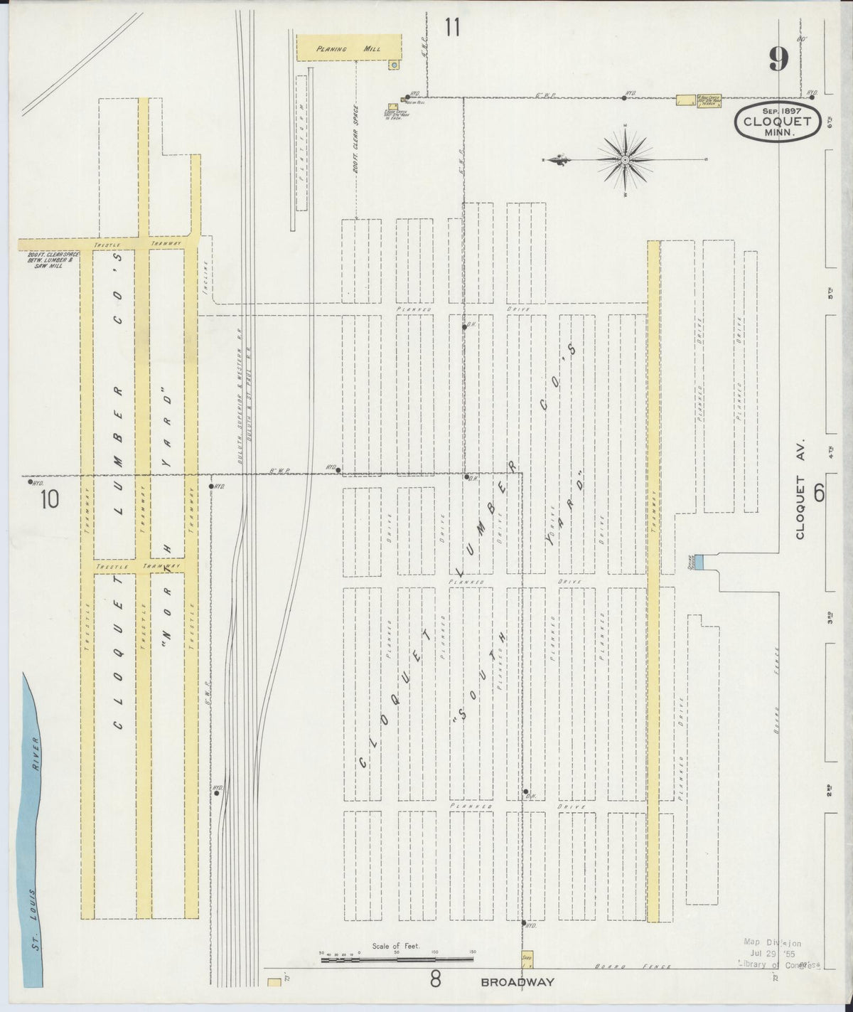 Sanborn Fire Insurance Map from Cloquet, Carlton County, Minnesota (1897), Sheet #0009 - Complete Map Set gallery image, historic Sanborn map, vintage wall art, Minnesota Minnesota