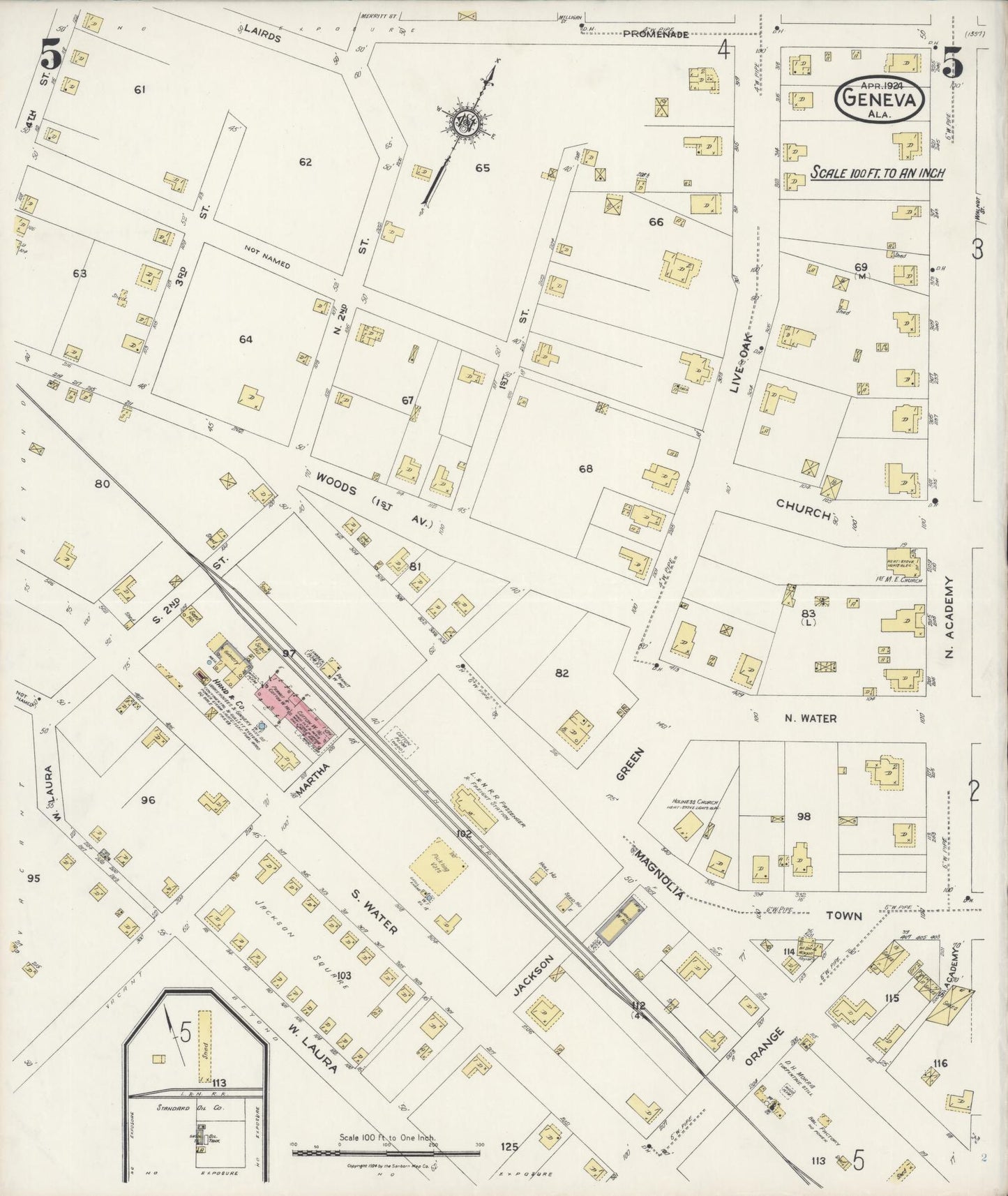 Sanborn Fire Insurance Map from Geneva, Geneva County, Alabama (1924), Sheet #0005 - Complete Map Set gallery image, historic Sanborn map, vintage wall art, Alabama Alabama