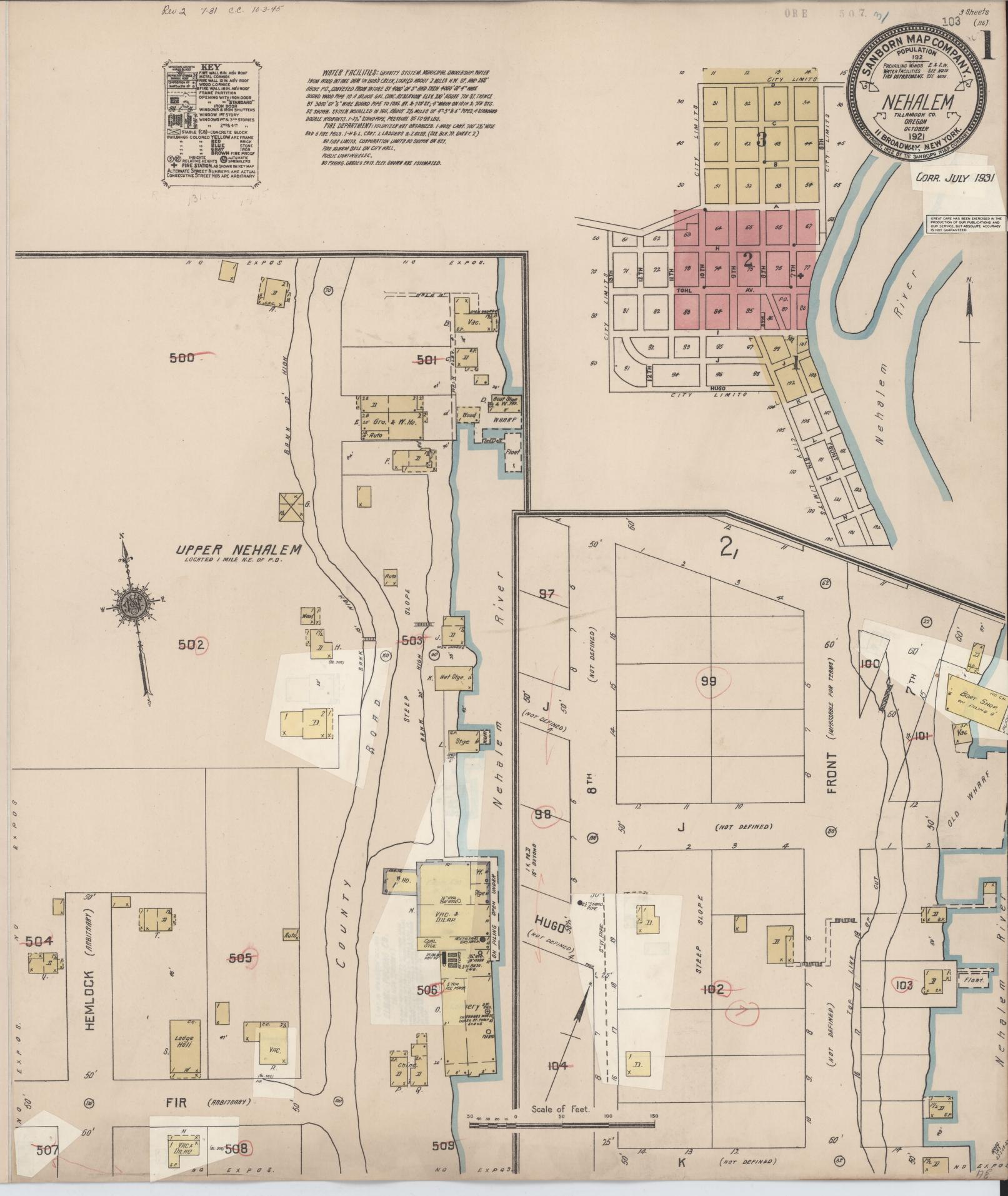 Sanborn Fire Insurance Map from Nehalem, Tillamook County, Oregon (1931), Sheet #0001 - Complete Map Set gallery image, historic Sanborn map, vintage wall art, Oregon Oregon