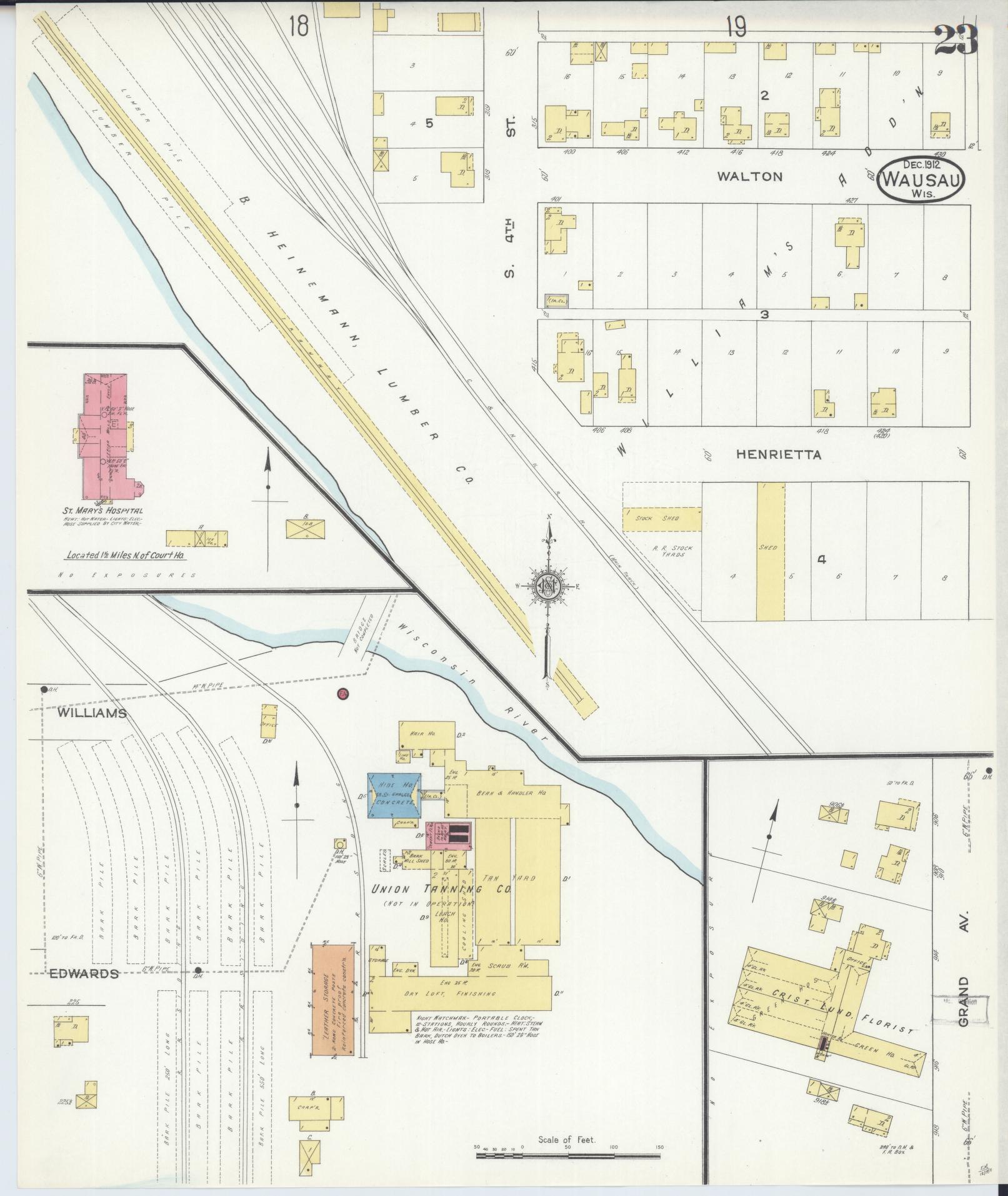 Sanborn Fire Insurance Map from Wausau, Marathon County, Wisconsin (1912), Sheet #0023 - Complete Map Set gallery image, historic Sanborn map, vintage wall art, Wisconsin Wisconsin