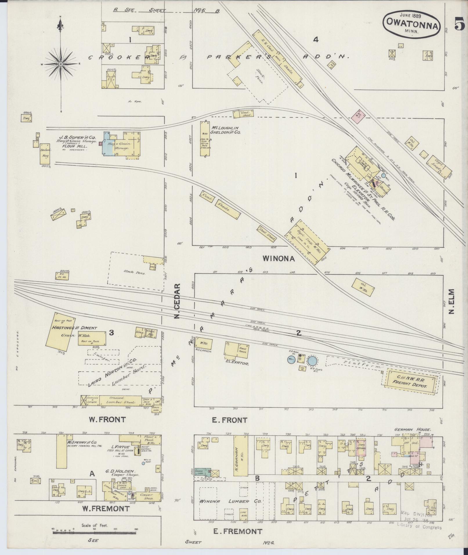 Sanborn Fire Insurance Map from Owatonna, Steele County, Minnesota (1889), Sheet #0005 - Complete Map Set gallery image, historic Sanborn map, vintage wall art, Minnesota Minnesota