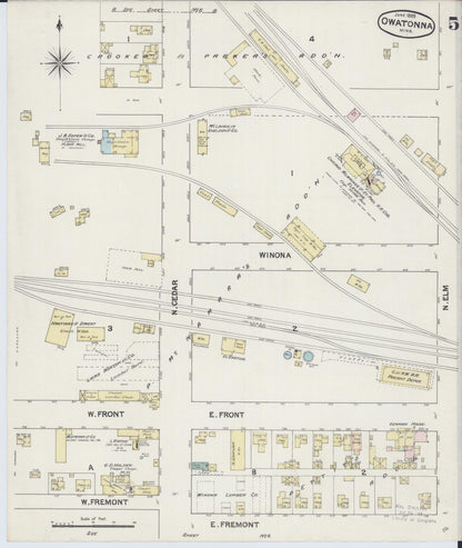 Sanborn Fire Insurance Map from Owatonna, Steele County, Minnesota (1889), Sheet #0005 - Complete Map Set gallery image, historic Sanborn map, vintage wall art, Minnesota Minnesota