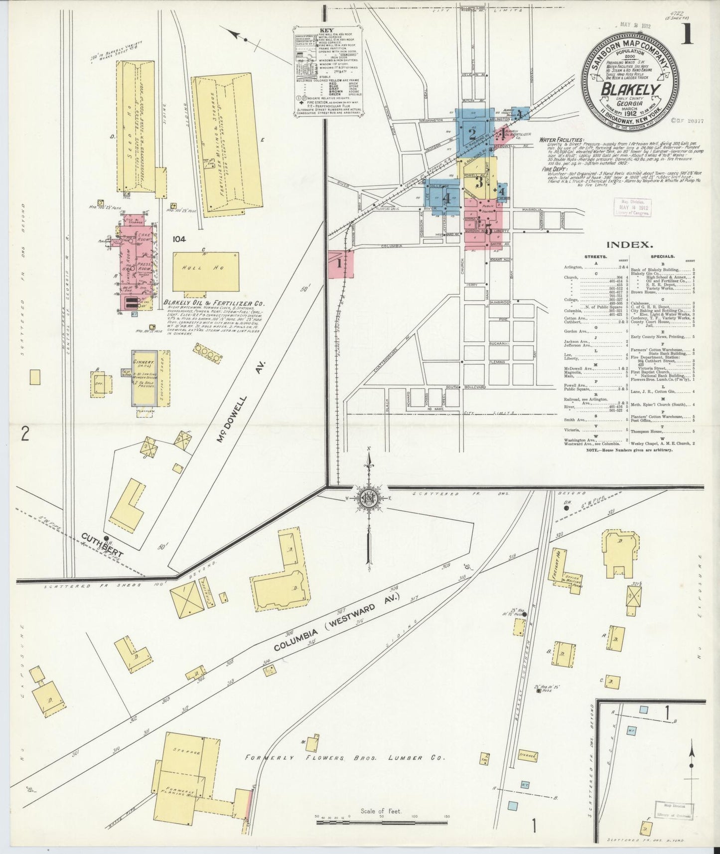Sanborn Fire Insurance Map from Blakely, Early County, Georgia. (1912) – Historic Sanborn Fire Insurance Map Print