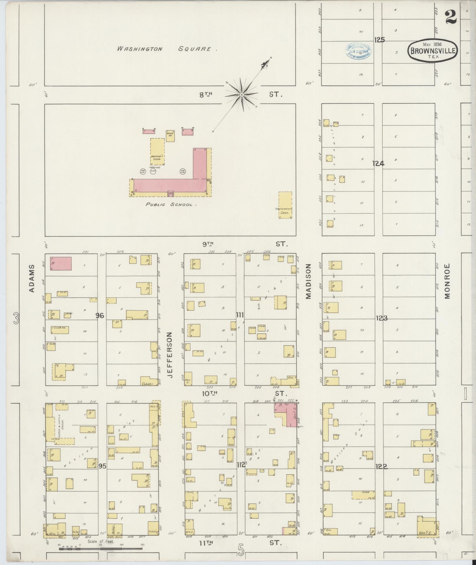 Sanborn Fire Insurance Map from Brownsville, Cameron County, Texas (1894), Sheet #0002 - Complete Map Set gallery image, historic Sanborn map, vintage wall art, Texas Texas