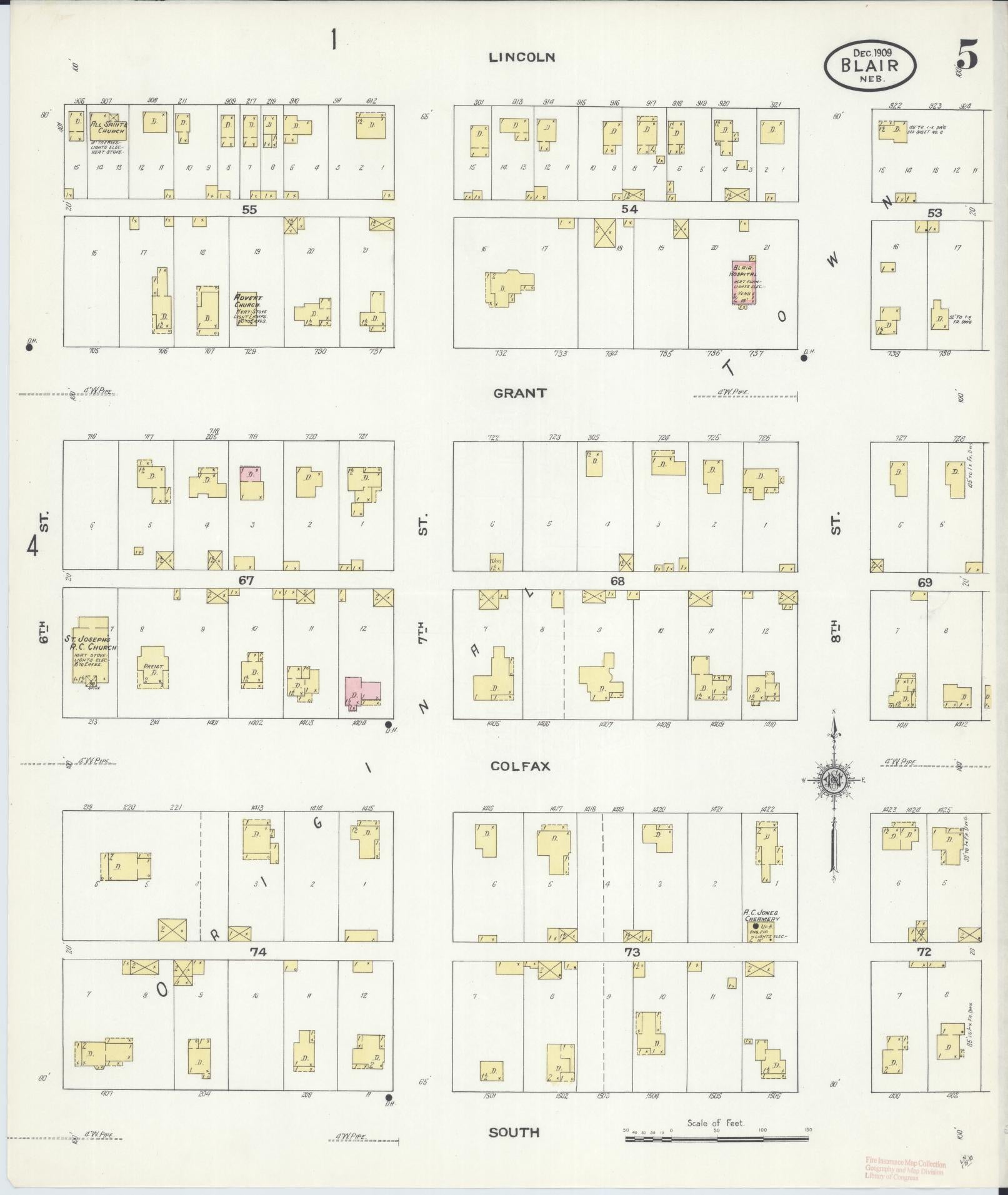 Sanborn Fire Insurance Map from Blair, Washington County, Nebraska (1909), Sheet #0005 - Complete Map Set gallery image, historic Sanborn map, vintage wall art, Nebraska Nebraska