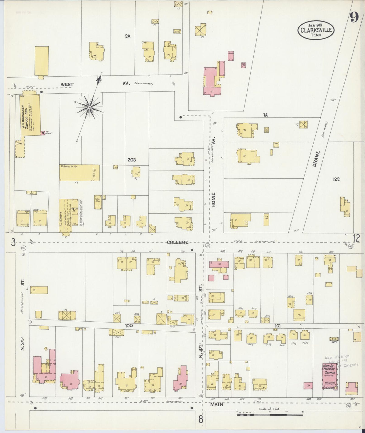 Sanborn Fire Insurance Map from Clarksville, Montgomery County, Tennessee (1903), Sheet #0009 - Complete Map Set gallery image, historic Sanborn map, vintage wall art, Tennessee Tennessee