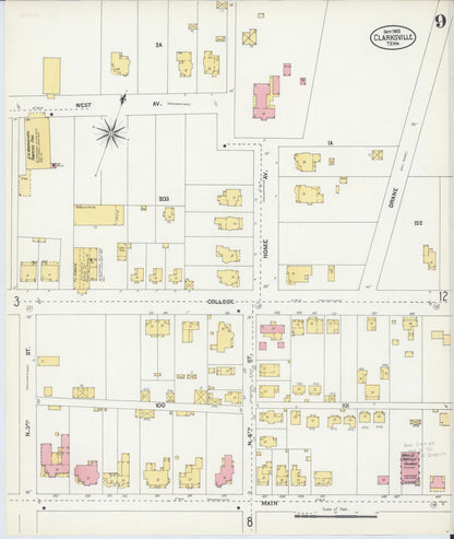 Sanborn Fire Insurance Map from Clarksville, Montgomery County, Tennessee (1903), Sheet #0009 - Complete Map Set gallery image, historic Sanborn map, vintage wall art, Tennessee Tennessee