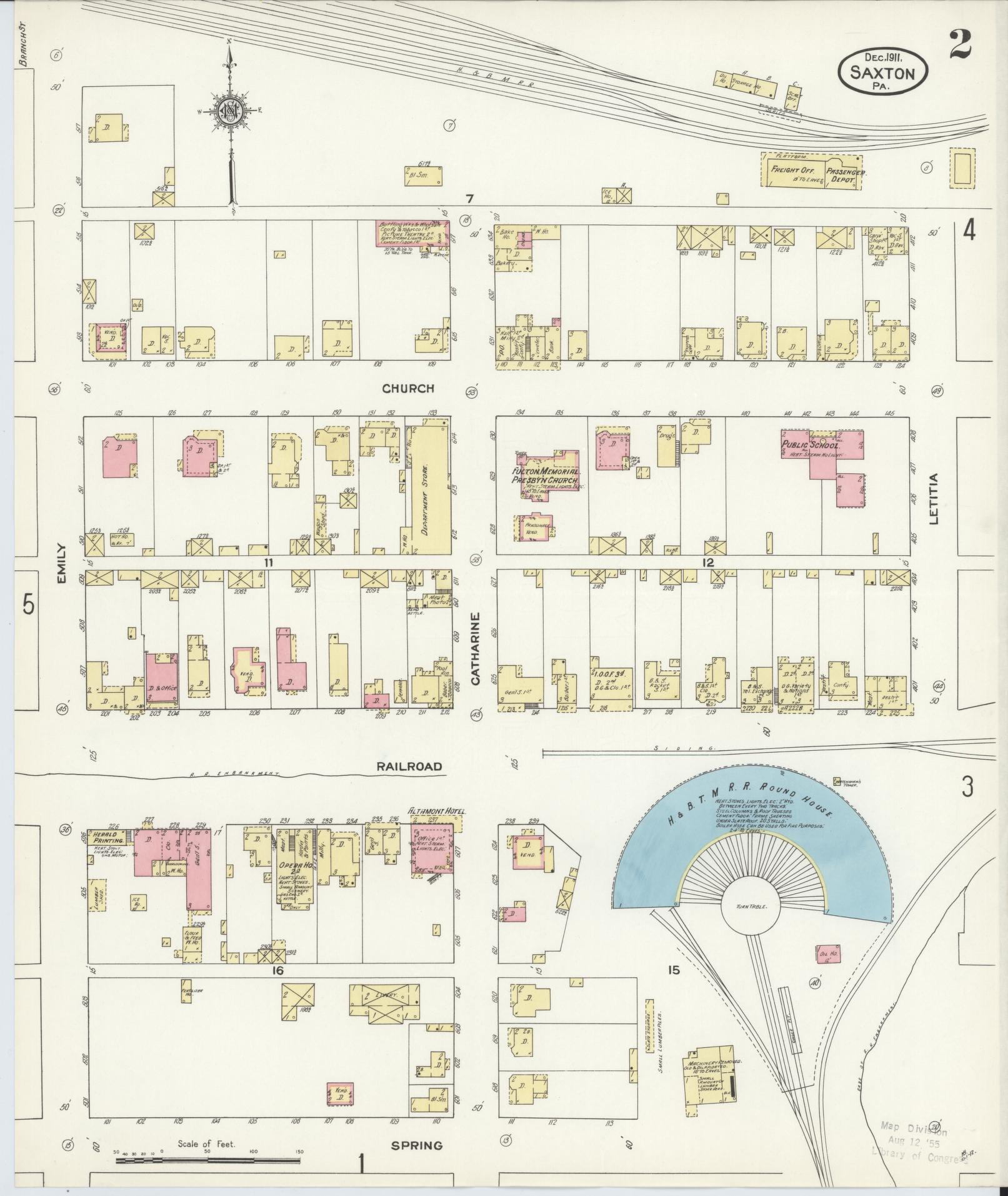 Sanborn Fire Insurance Map from Saxton, Bedford County, Pennsylvania (1911), Sheet #0002 - Complete Map Set gallery image, historic Sanborn map, vintage wall art, Pennsylvania Pennsylvania